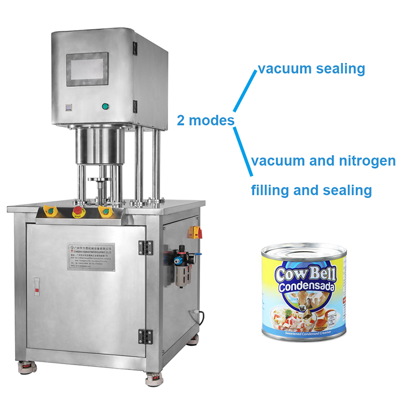 Arroz comida para mascotas semiautomática caviar manual vacío nitrógeno lavado lata máquina de sellado